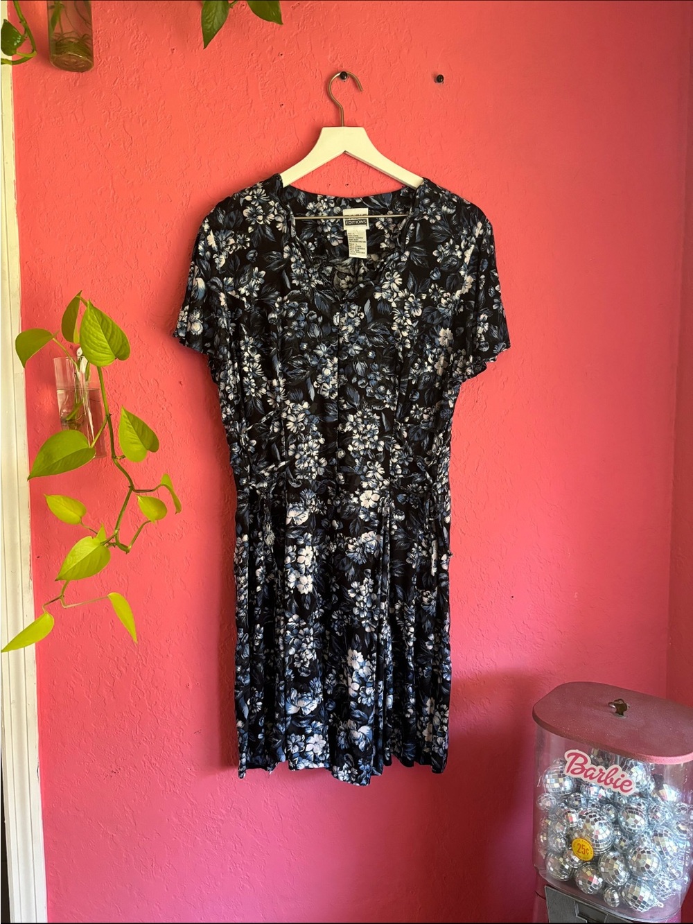 90’s Vintage Navy Blue Floral Romper - Size Large